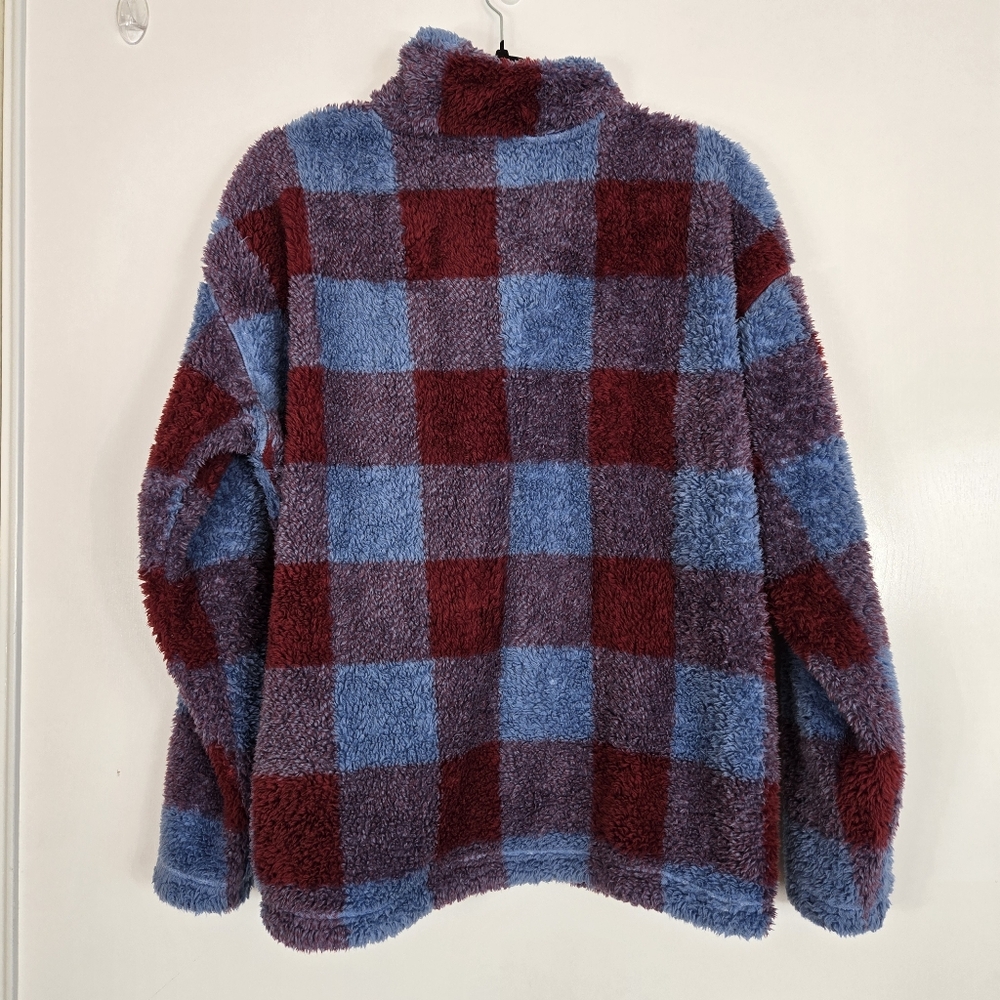 Eddie Bauer Womens XL Fleece Pullover Plaid Quarter Zip Cozy Warm Comfy Blue Red - Picture 4 of 14